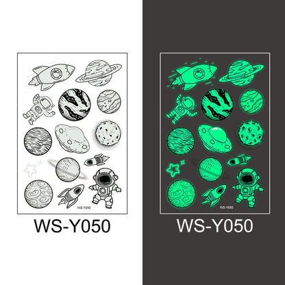 Waterproof Luminous Tattoo Stickers Cute Children's Cartoon Party Universe Space Rocket UFO Interstellar Temporary Stickers