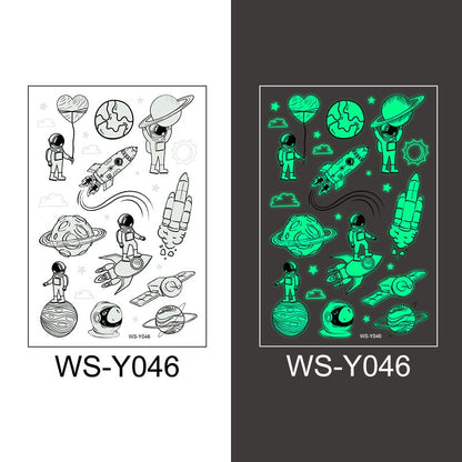Waterproof Luminous Tattoo Stickers Cute Children's Cartoon Party Universe Space Rocket UFO Interstellar Temporary Stickers
