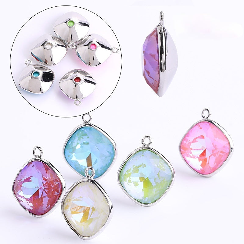 Fat Square Mocha Fluorescent Pendant Accessories Single Hole Pendant Accessories Alloy Accessories Single Hanging Diy Glass Drill Zipper Accessories