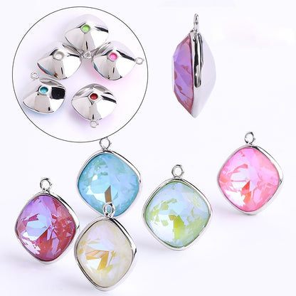 Fat Square Mocha Fluorescent Pendant Accessories Single Hole Pendant Accessories Alloy Accessories Single Hanging Diy Glass Drill Zipper Accessories