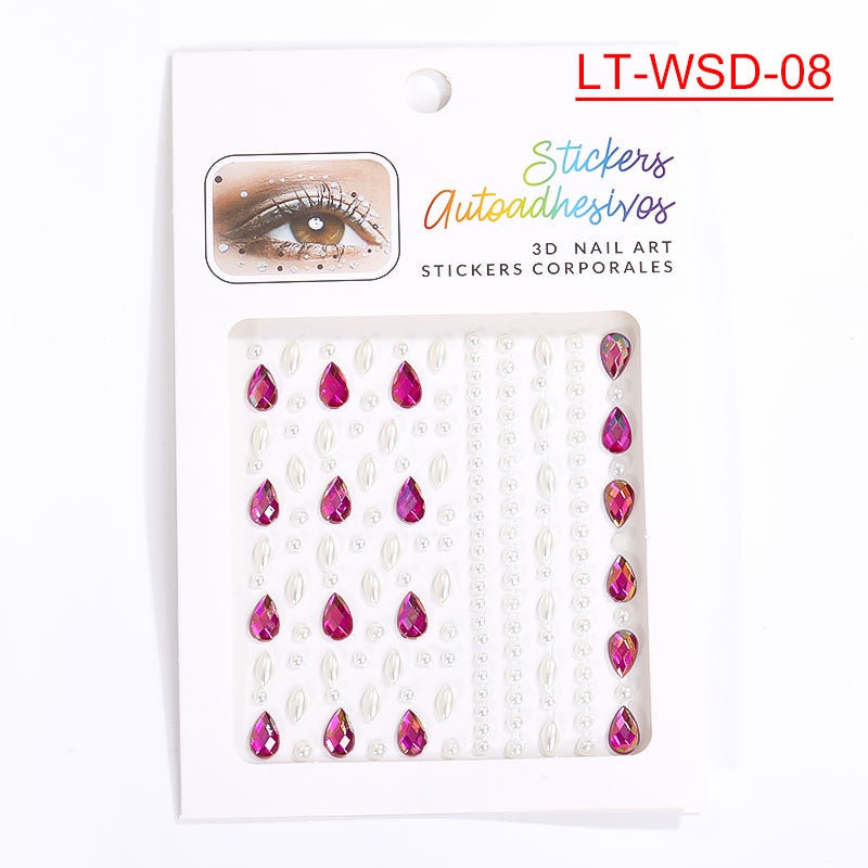Cross-Border Hot Sell Face Rhinestone Diamond Sticker Eyebrow Eye Pad Forehead Face Decoration Acrylic Crystal Sticker Party Diamond Sticker