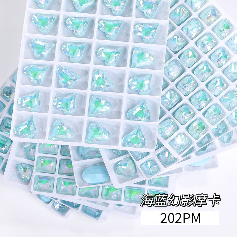 10pcs Moka series rhinestones blue Crooked Peach Love Rhineau Phantom Mocha Color K9 High-grade Crystal Glass Rhinestones High Top Crystal Sweet Heart Diy Nail