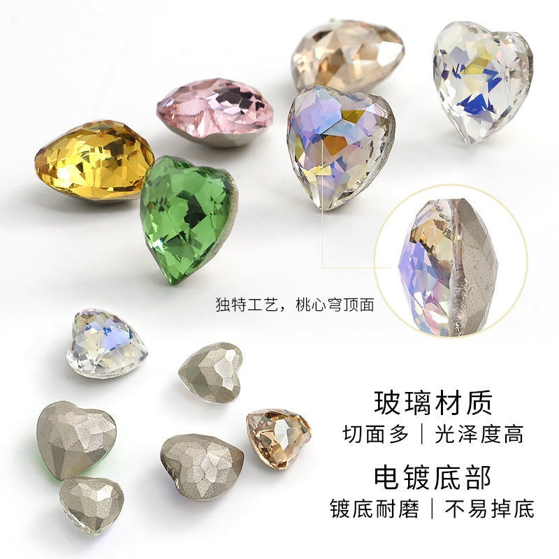 Fancy Heart Shape Pink Rose Shiny Ctystal DIY Jewelry Nail Art Cute Rhinestone