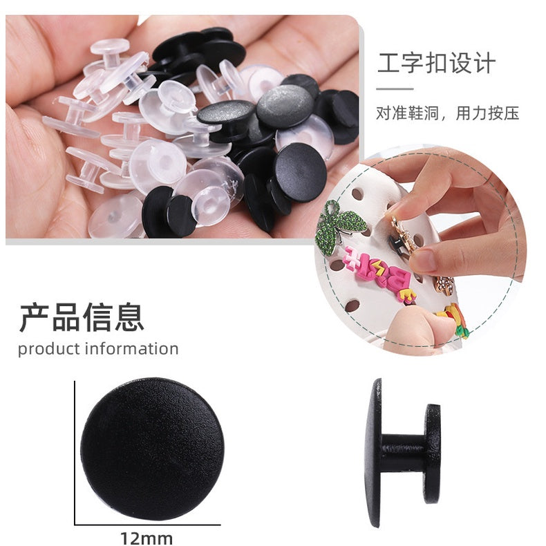 I-word Transparent Hole Sole Buckle Black 12mm Fixed Shoe Buckle Garden Shoes Plastic Shoe Buckle Alphabet Buckle Accessories Buckle