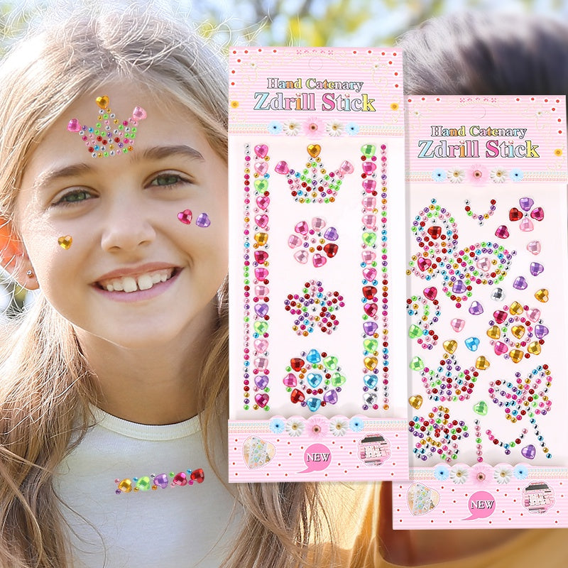Rhinestone Stickers Children's Cartoon Flower Three-dimensional Stickers Rhinestone Stickers Love Butterfly Rhinestone Stickers Holiday Handmade Creative DIY Decoration