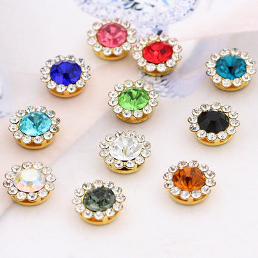 10pcs Round Rhine-water Sunflower Hand Stitched Drill Stained Glass Drill Buckle Diy Hand Stitched Hair Accessories Shoes Clothing Case and Bag Accessories