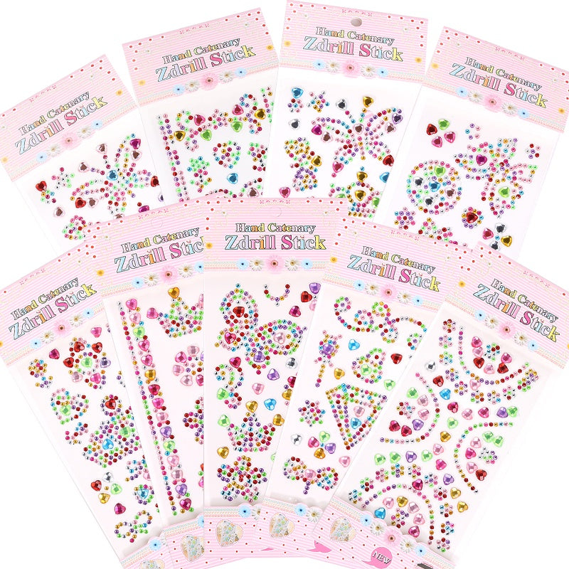 Rhinestone Stickers Children's Cartoon Flower Three-dimensional Stickers Rhinestone Stickers Love Butterfly Rhinestone Stickers Holiday Handmade Creative DIY Decoration