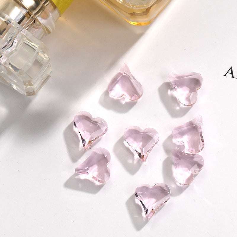 Transparent Peach Heart  Rhinestone Rhinaute Crooked Peach Crystal Glass Nail Drill Shiny Thorough Nail Ornaments Diy Ornaments Phone Case Accessories