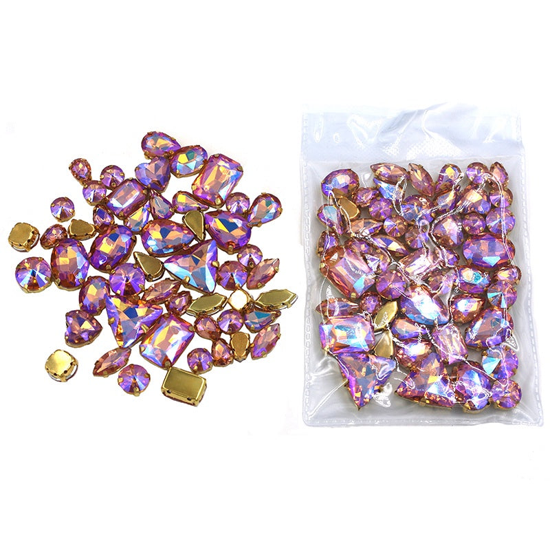 Mix Multiple Shapes of Shiny Colored Crystal Diamond Clothing Embellished with Rhinestone Gold Bottoms for DIY