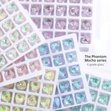 Moka series rhinestones blue Crooked Peach Love Rhineau Phantom Mocha Color K9 High-grade Crystal Glass Rhinestones High Top Drill Sweet Heart Diy Nail Paste Drill Material