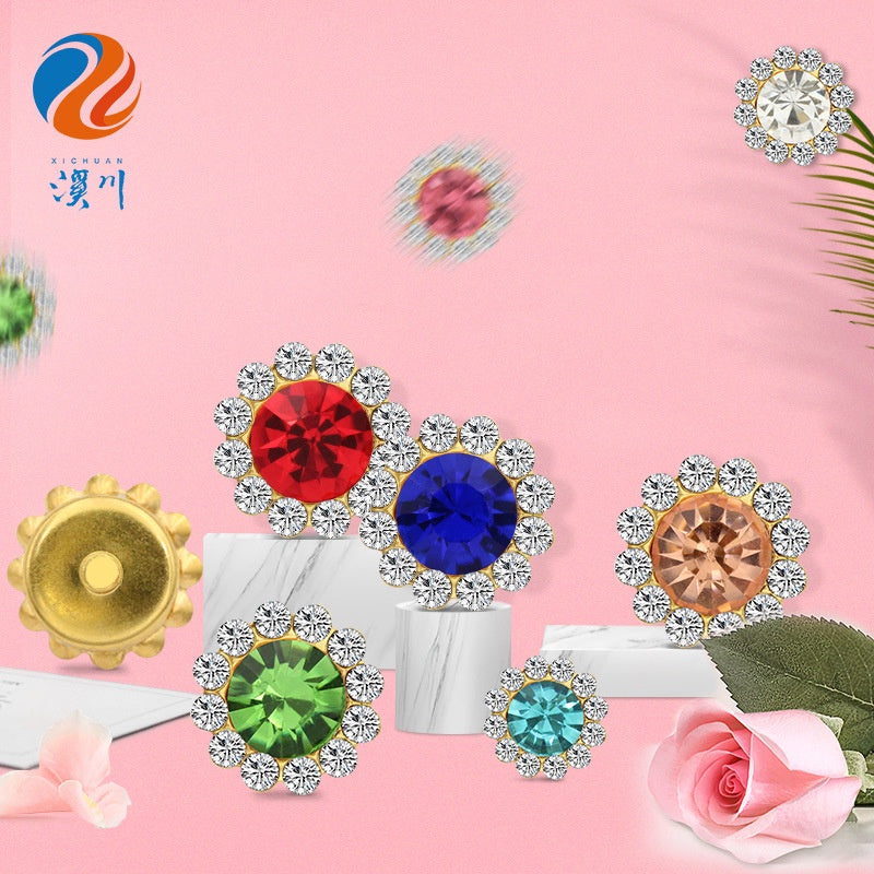 10pcs Round Rhine-water Sunflower Hand Stitched Drill Stained Glass Drill Buckle Diy Hand Stitched Hair Accessories Shoes Clothing Case and Bag Accessories