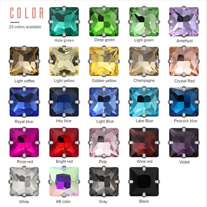 8/10/12/14mm Square Shape Rhinestones with Sliver Claw Stone for Garment Shoes Bag Making