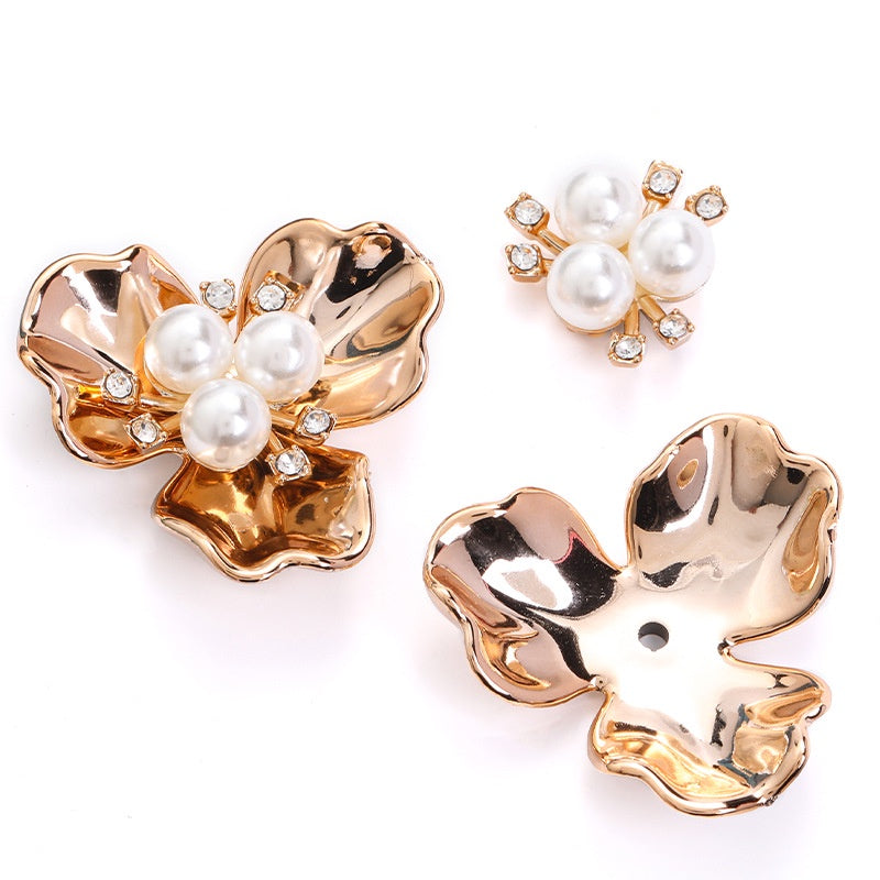 Korean Hair Accessories Female Bride Headdress White Rhinestone Pearl Flowers New Three Pearl Hand Bouquet Diy Hair Accessories Material Spring Pearl Hair Accessories
