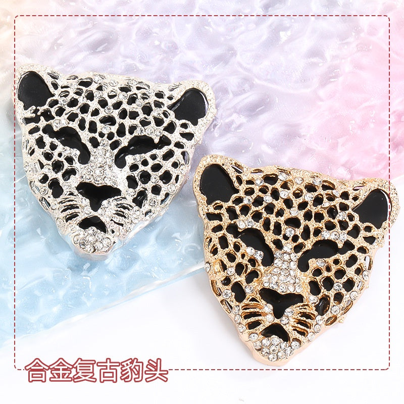 Leopard Head Full Drill Handmade Diy Mobile Phone Case Hand Car Air Outlet Tissue Box Decorative Ornaments Accessories Shoe Clothing