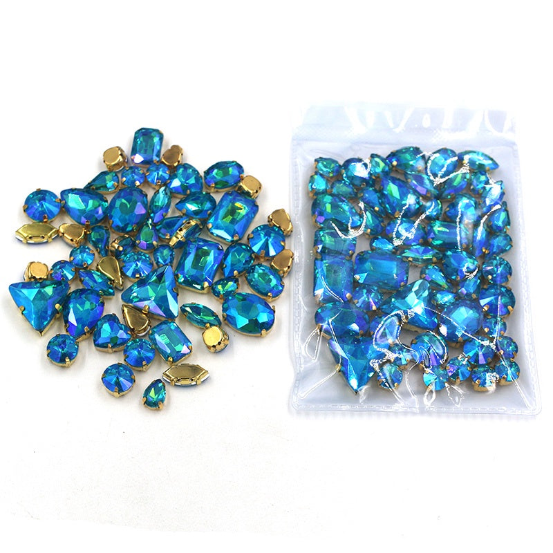 Mix Multiple Shapes of Shiny Colored Crystal Diamond Clothing Embellished with Rhinestone Gold Bottoms for DIY