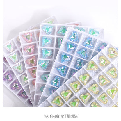 10pcs Crooked Peach Love Rhineau Phantom Mocha Color K9 High-grade Crystal Glass Rhinestones High Top Sweet Heart Diy Nail Paste Drill Material