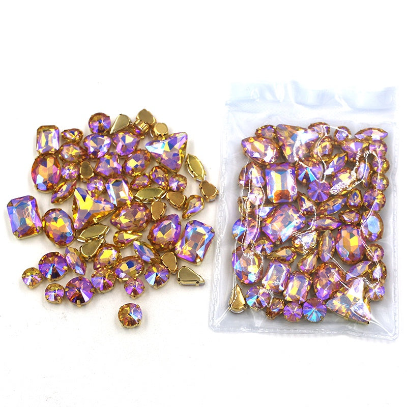 Mix Multiple Shapes of Shiny Colored Crystal Diamond Clothing Embellished with Rhinestone Gold Bottoms for DIY