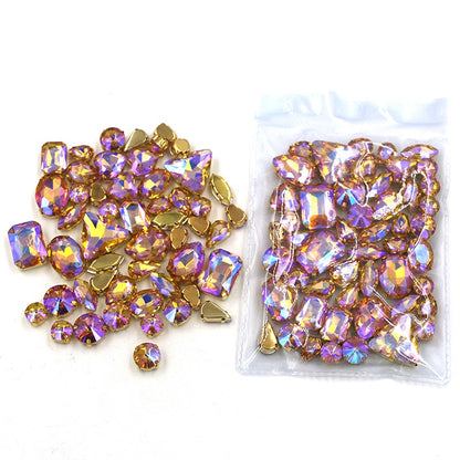 Mix Multiple Shapes of Shiny Colored Crystal Diamond Clothing Embellished with Rhinestone Gold Bottoms for DIY