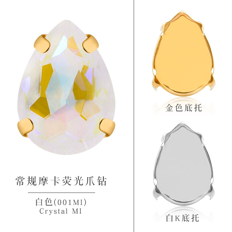 10 pcs Mocha Fluorescent Water Drop Quadangle Claw Drill Diy Ornament Accessories Pointed Bottom Drill Nail Paste Drill Material