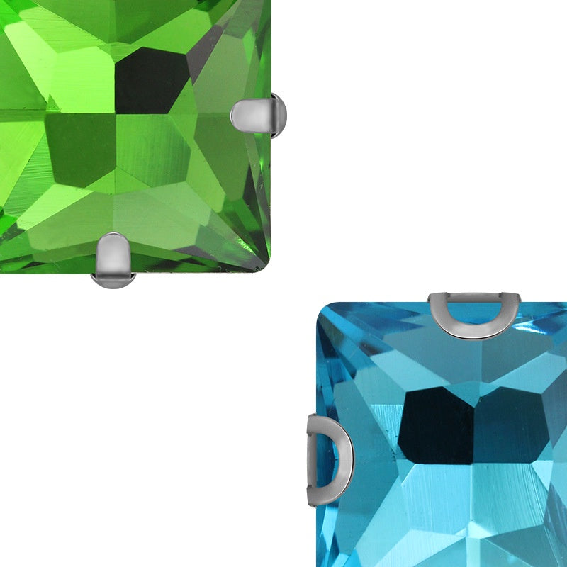 8/10/12/14mm Square Shape Rhinestones with Sliver Claw Stone for Garment Shoes Bag Making
