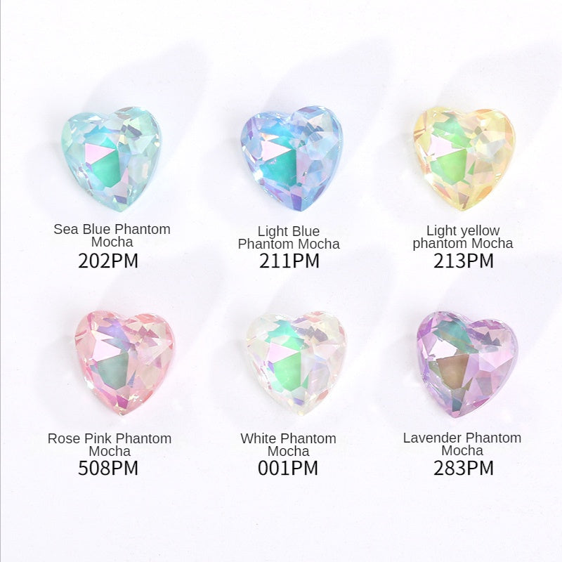 10pcs Crooked Peach Love Rhineau Phantom Mocha Color K9 High-grade Crystal Glass Rhinestones High Top Sweet Heart Diy Nail Paste Drill Material