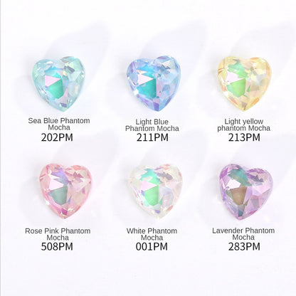 10pcs Crooked Peach Love Rhineau Phantom Mocha Color K9 High-grade Crystal Glass Rhinestones High Top Sweet Heart Diy Nail Paste Drill Material