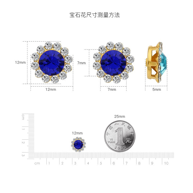 10pcs Round Rhine-water Sunflower Hand Stitched Drill Stained Glass Drill Buckle Diy Hand Stitched Hair Accessories Shoes Clothing Case and Bag Accessories