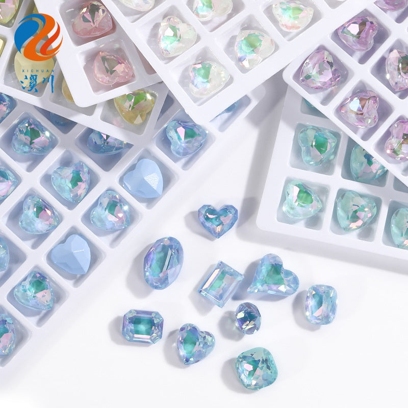 10pcs Moka series rhinestones blue Crooked Peach Love Rhineau Phantom Mocha Color K9 High-grade Crystal Glass Rhinestones High Top Crystal Sweet Heart Diy Nail
