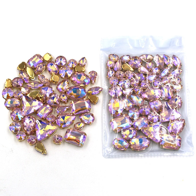 Mix Multiple Shapes of Shiny Colored Crystal Diamond Clothing Embellished with Rhinestone Gold Bottoms for DIY