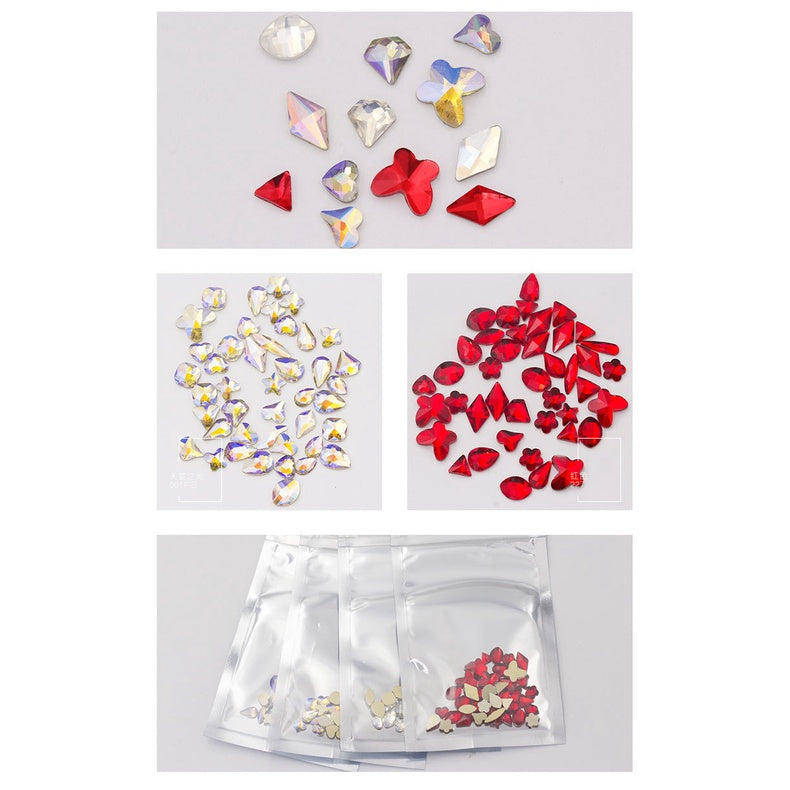 10pcs Red AB Color Flat Nail Rhinestone Nail Drill Diy Nail Stick Drill Nail Flat Shaped Drill Nail Decoration