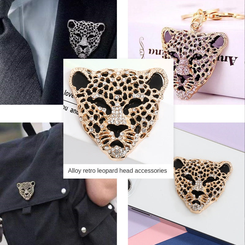 Leopard Head Full Drill Handmade Diy Mobile Phone Case Hand Car Air Outlet Tissue Box Decorative Ornaments Accessories Shoe Clothing