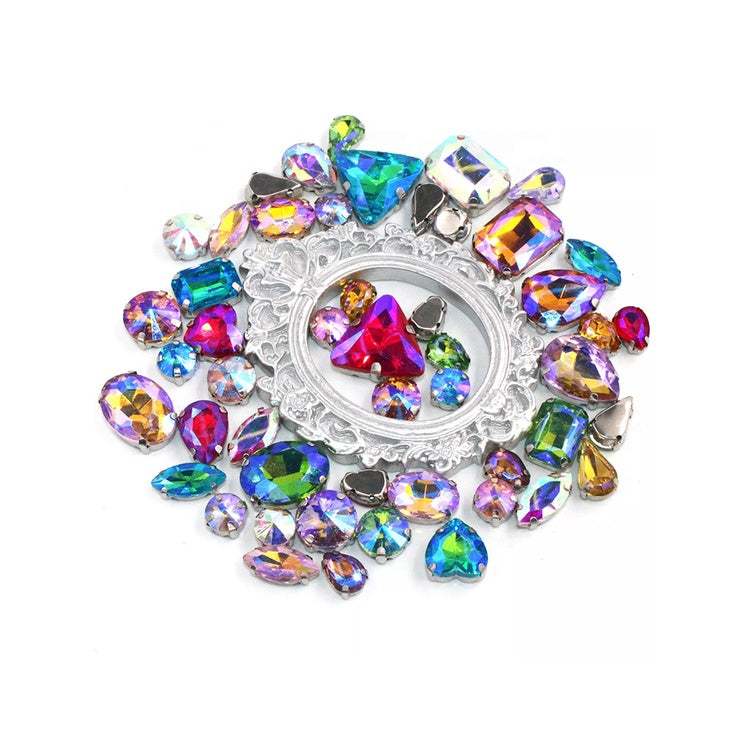 Mix Multiple Shapes of Shiny Colored Crystal Diamond Clothing Embellished with Rhinestone Gold Bottoms for DIY