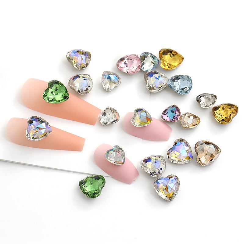 Fancy Heart Shape Pink Rose Shiny Ctystal DIY Jewelry Nail Art Cute Rhinestone