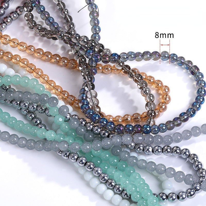 8mm Glass Crystal Imitation Jadeite Round Beads DIY Handmade Bracelet Chain Chain Bead Jewelry Material Accessories Wholesale