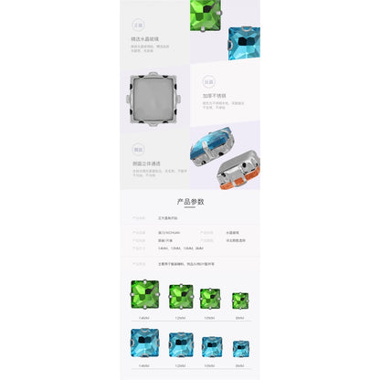 Square Shape 8/10/12/14mm Rhinestones with Sliver Claw Stone for Garment Shoes Bag Making