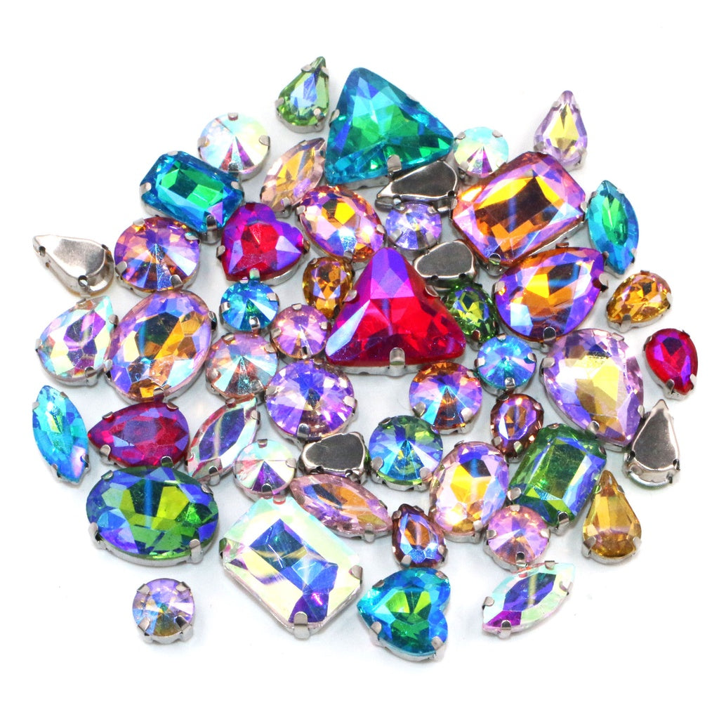 Mix Multiple Shapes of Shiny Colored Crystal Diamond Clothing Embellished with Rhinestone Gold Bottoms for DIY
