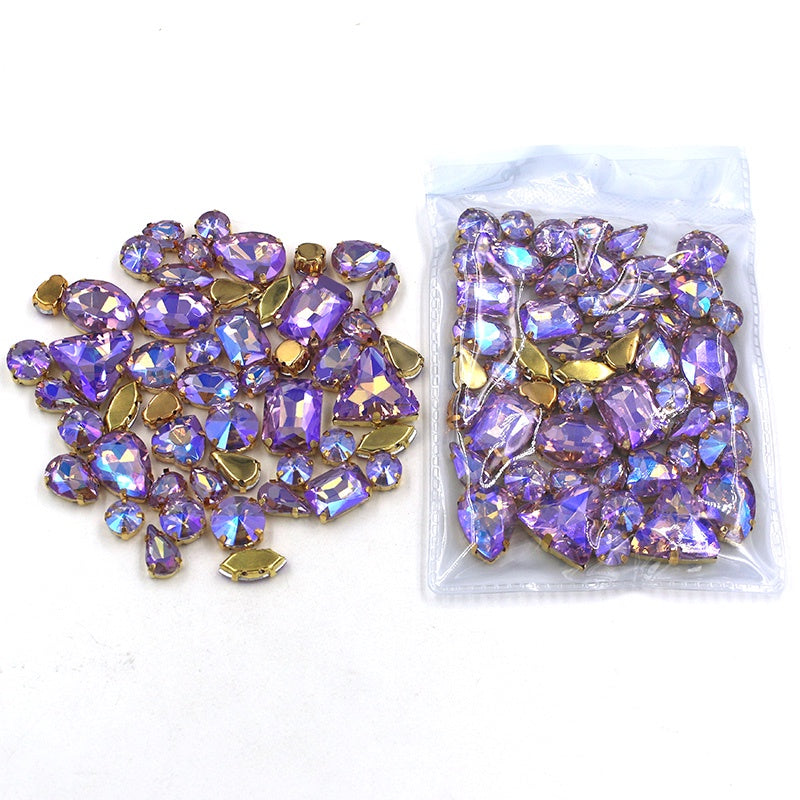 Mix Multiple Shapes of Shiny Colored Crystal Diamond Clothing Embellished with Rhinestone Gold Bottoms for DIY