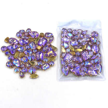 Mix Multiple Shapes of Shiny Colored Crystal Diamond Clothing Embellished with Rhinestone Gold Bottoms for DIY