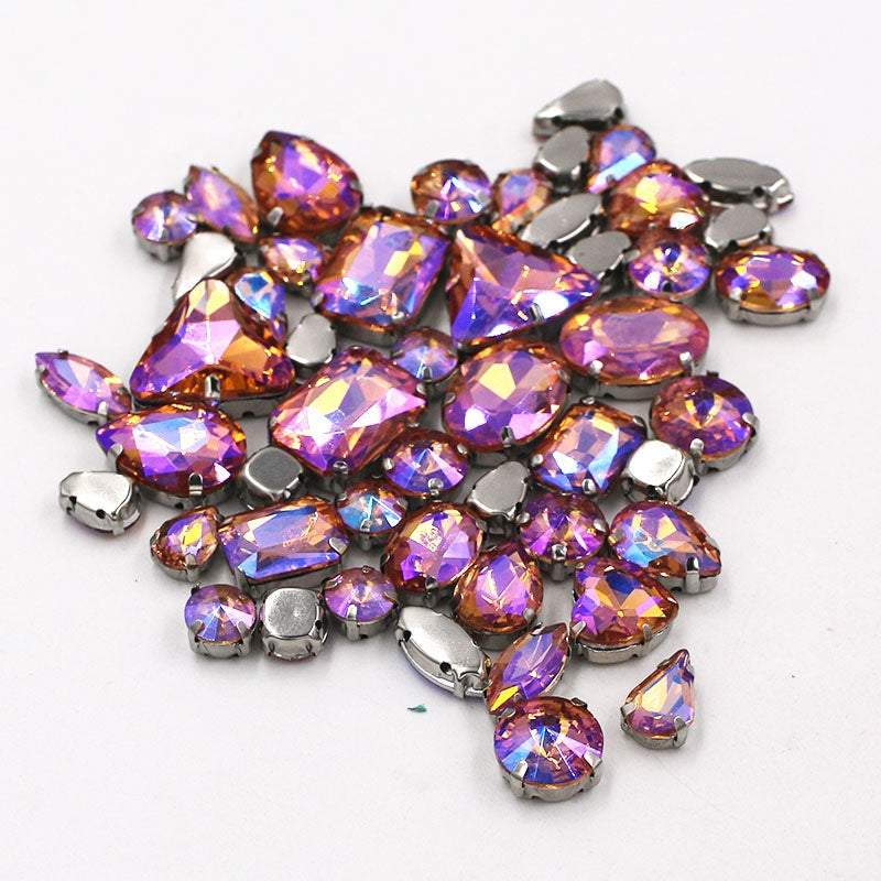 Mix Multiple Shapes of Shiny Colored Crystal Diamond Clothing Embellished with Rhinestone Gold Bottoms for DIY