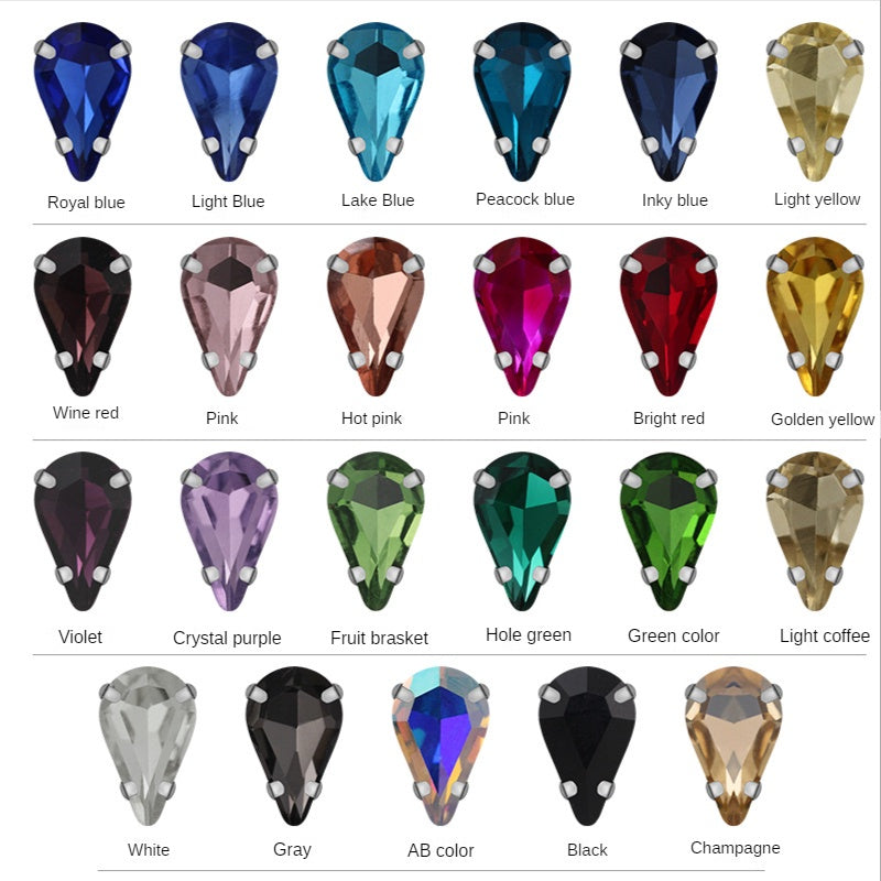 Sharp Water Drop Glass Claw Drill with Hole Hand Stitched Drill Diy Clothing Wedding Dress Handmade Material Jewelry Accessories Water Drop Type