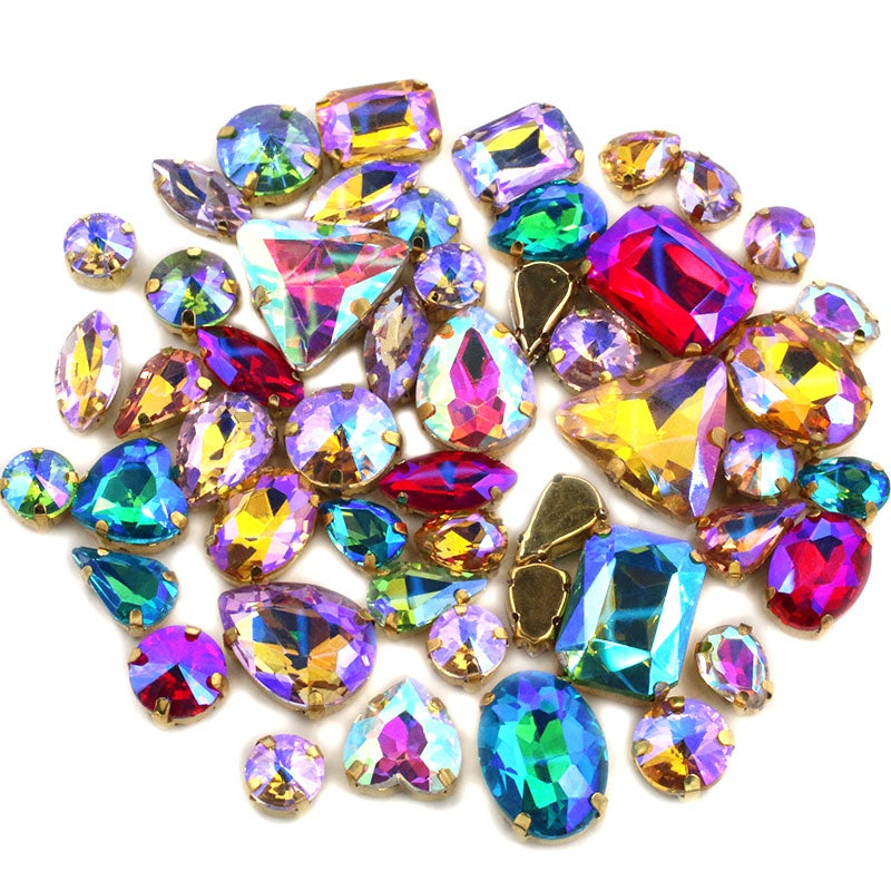Mix Multiple Shapes of Shiny Colored Crystal Diamond Clothing Embellished with Rhinestone Gold Bottoms for DIY