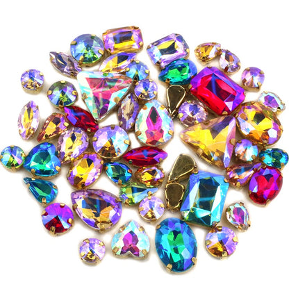 Mix Multiple Shapes of Shiny Colored Crystal Diamond Clothing Embellished with Rhinestone Gold Bottoms for DIY