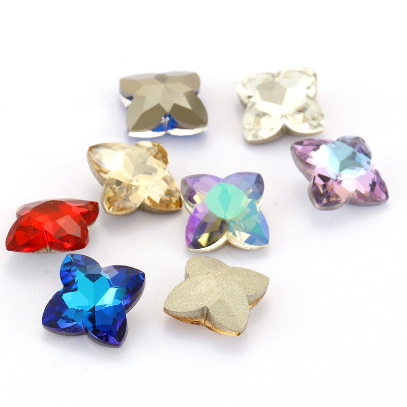 Special-shaped Rhinestone 10pcs Four-leaf Clover High Top Shiny High-grade Rhinestone Diy Ornament Accessories Pointed Bottom Drill Nail Nail Stickers Drill Phone Case Materials