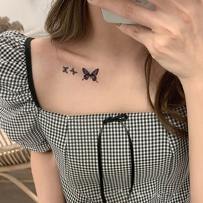 Tattoo Stickers waterproof Blue Butterfly Clavicle Temporary Arm Body