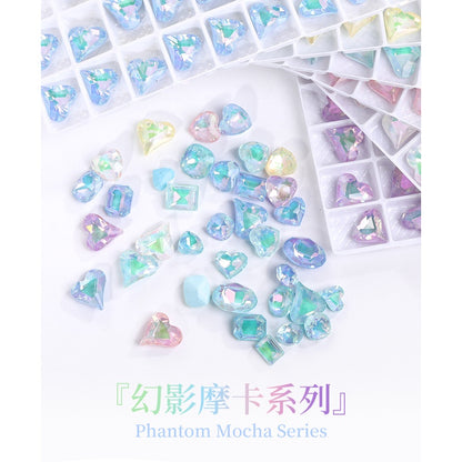 10pcs Moka series rhinestones blue Crooked Peach Love Rhineau Phantom Mocha Color K9 High-grade Crystal Glass Rhinestones High Top Crystal Sweet Heart Diy Nail