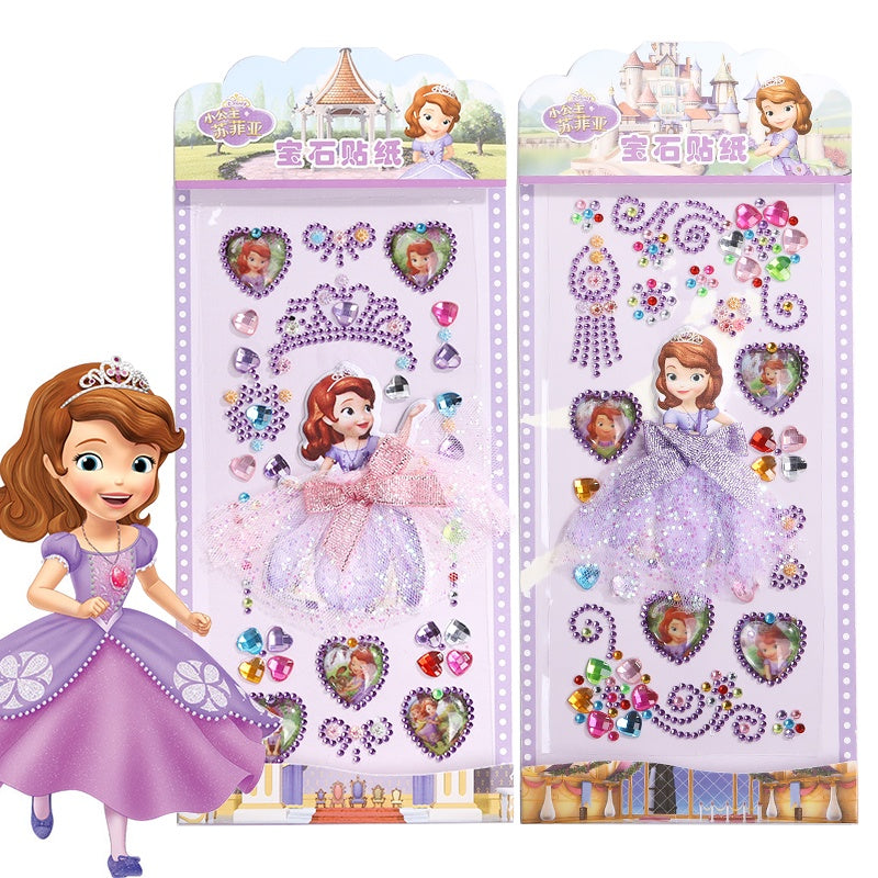 Princess Gauze Skirt Children's Gem Stick Crystal Ornament Stickers Cartoon Diamond Creative Stickers