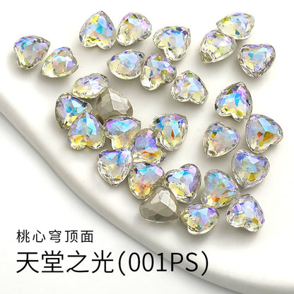 Fancy Heart Shape Pink Rose Shiny Ctystal DIY Jewelry Nail Art Cute Rhinestone