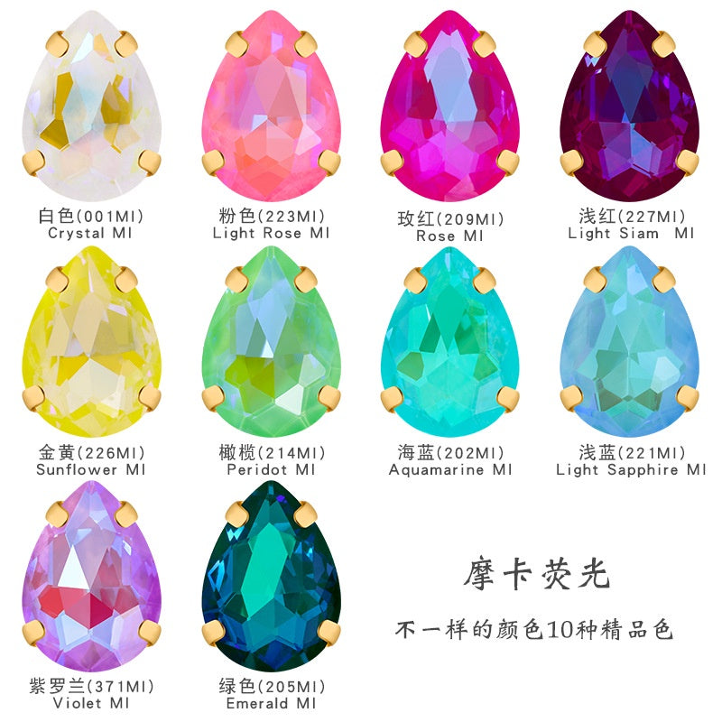 10 pcs Mocha Fluorescent Water Drop Quadangle Claw Drill Diy Ornament Accessories Pointed Bottom Drill Nail Paste Drill Material