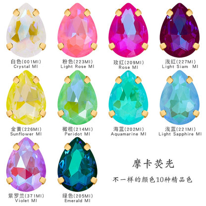 TonyBead, wholesale rhinestones 50 mocha fluorescent water droplets, four-corner claw drills, DIY jewelry accessories, pointed bottom drills, nail art stickers, drilling materials