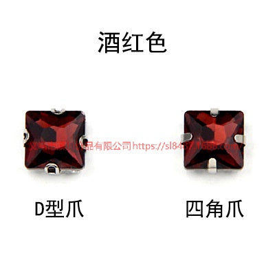 8/10/12/14mm Square Shape Rhinestones with Sliver Claw Stone for Garment Shoes Bag Making